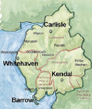 Map of Cumbria showing the four Archive Centres