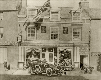 First car in Egremont outside Stout`s Motors and Cycles Garage, 1911